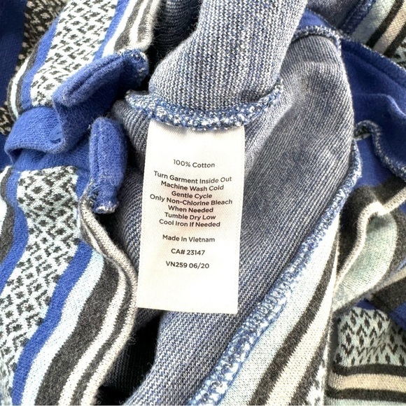 T By Talbots Womens Sz M Blue Gray Striped Button Sides 100% Cotton Knit Sweater - Picture 8 of 12